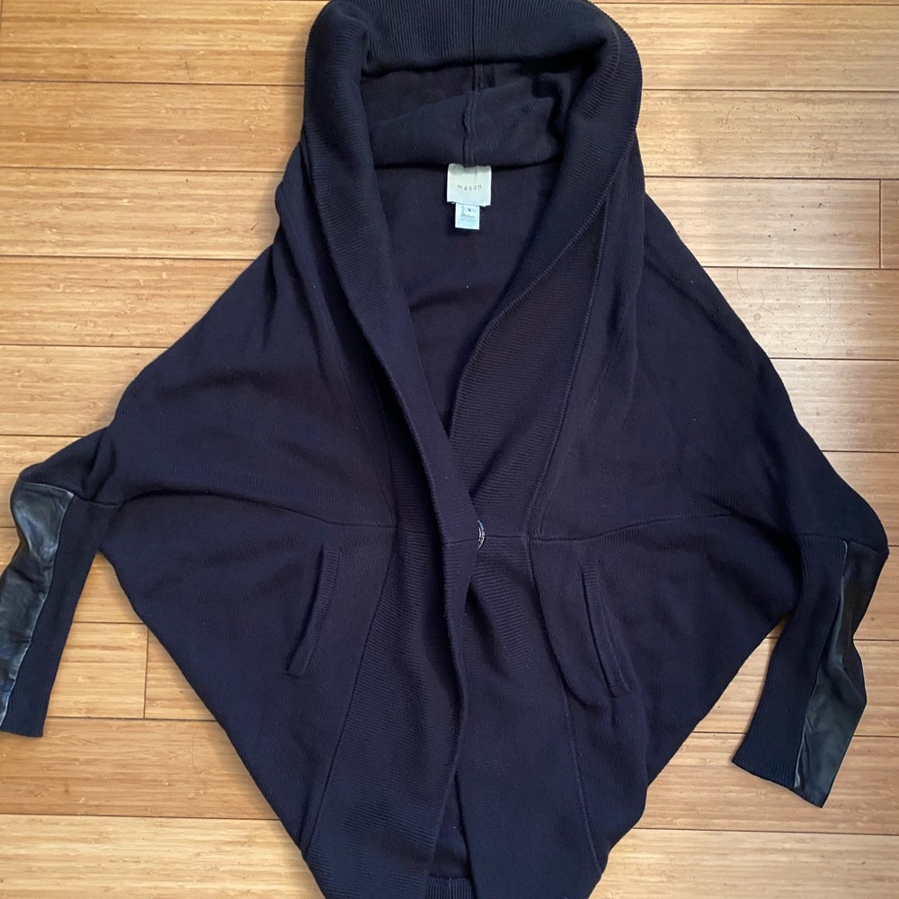 Mason Black Shawl Collar Open Cardigan with Elbow Patch Detail